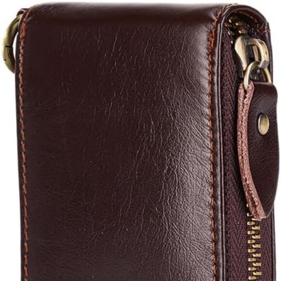 New Vintage Full Top Grain Leather Wallet RFID Blocking Multi Card Case with Zip - Picture 1 of 6